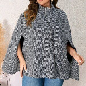 Casual Allover Print Cloak Sleeve Overcoat